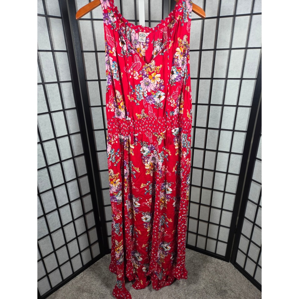 Bila Floral Paisley Boho Smocked Waist Maxi Dress XXL Women